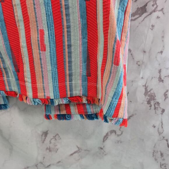 Anthropologie Tank Top Womens Small Neon Orange Striped Button Back Marisol Drew - Picture 4 of 7